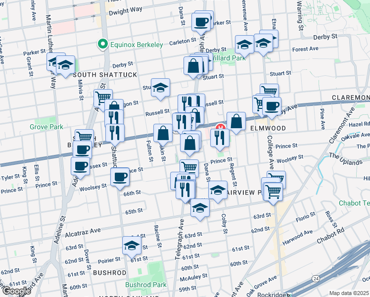 map of restaurants, bars, coffee shops, grocery stores, and more near in Berkeley