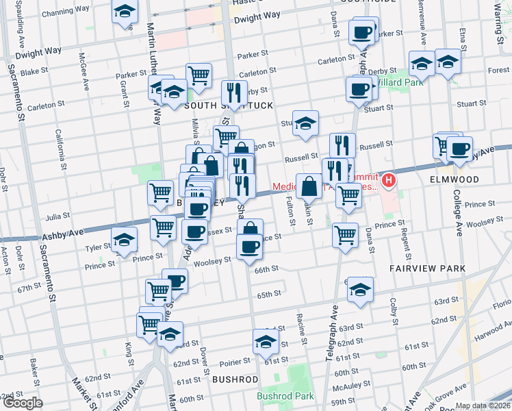 map of restaurants, bars, coffee shops, grocery stores, and more near in Berkeley
