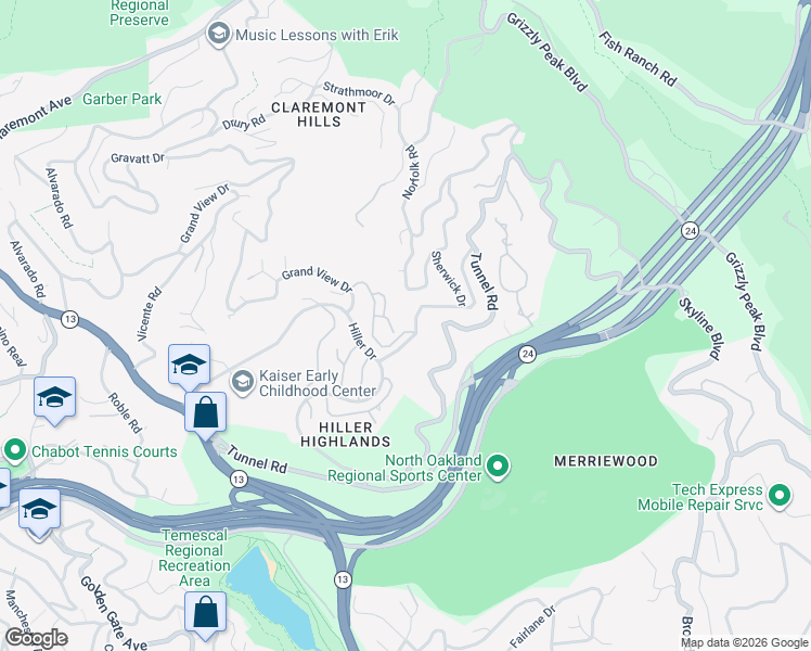 map of restaurants, bars, coffee shops, grocery stores, and more near 6808 Charing Cross Road in Berkeley