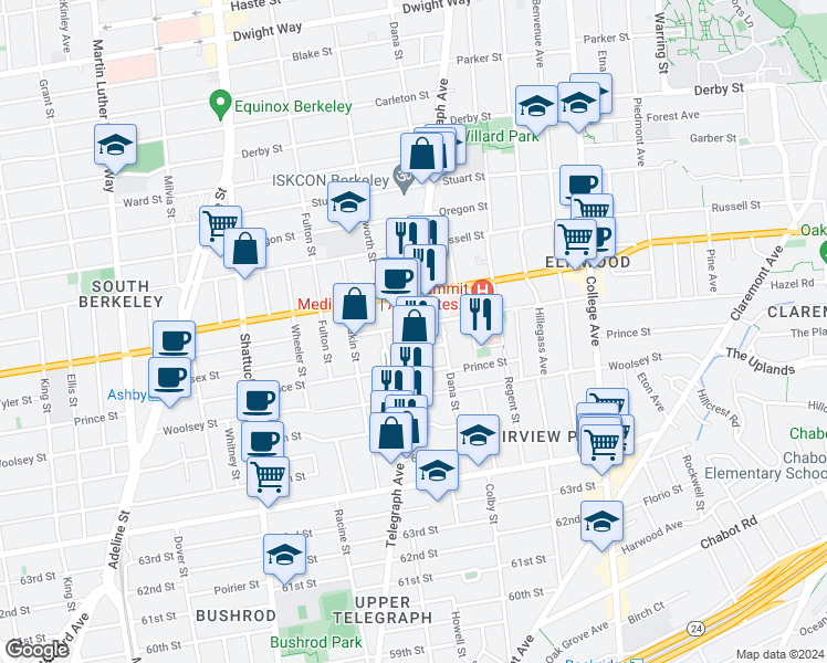 map of restaurants, bars, coffee shops, grocery stores, and more near in Berkeley