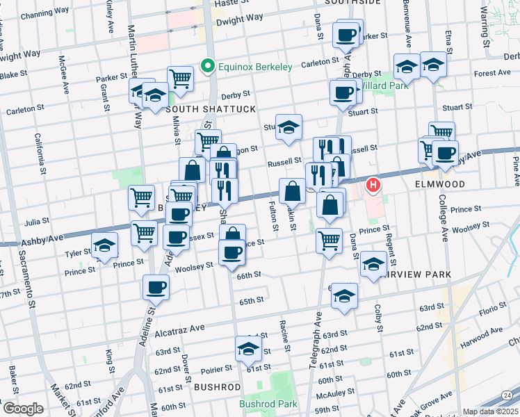 map of restaurants, bars, coffee shops, grocery stores, and more near in Berkeley