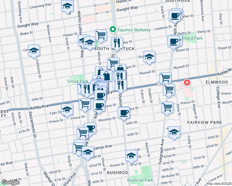 map of restaurants, bars, coffee shops, grocery stores, and more near 2999 Shattuck Avenue in Berkeley