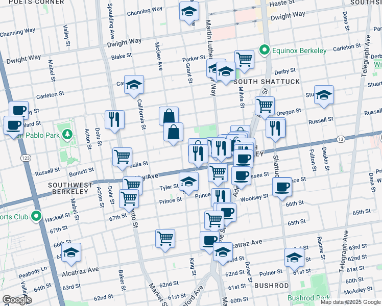 map of restaurants, bars, coffee shops, grocery stores, and more near in Berkeley