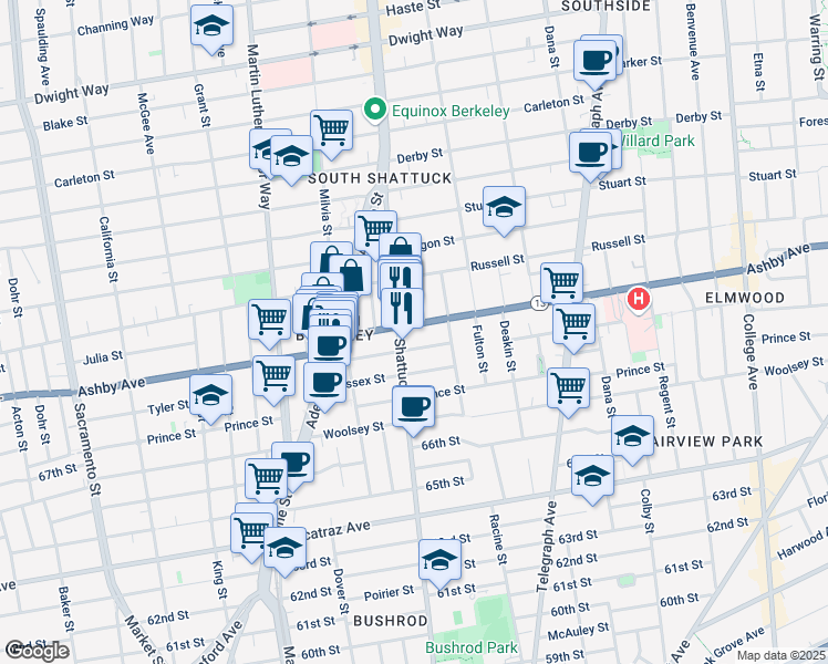map of restaurants, bars, coffee shops, grocery stores, and more near 2999 Shattuck Avenue in Berkeley