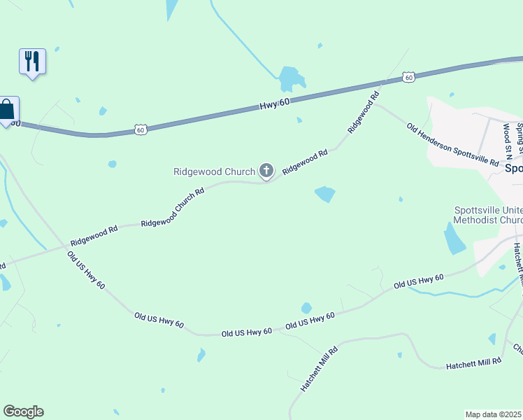 map of restaurants, bars, coffee shops, grocery stores, and more near in Spottsville