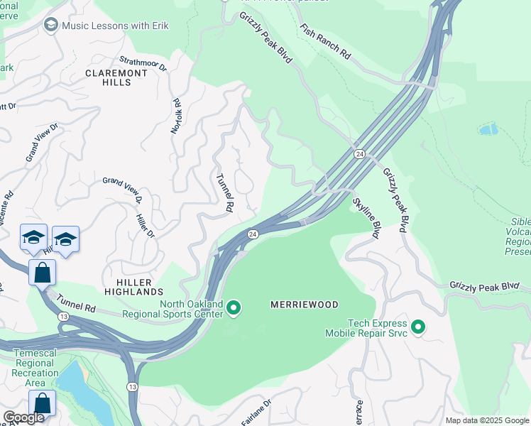 map of restaurants, bars, coffee shops, grocery stores, and more near 180 Caldecott Lane in Oakland