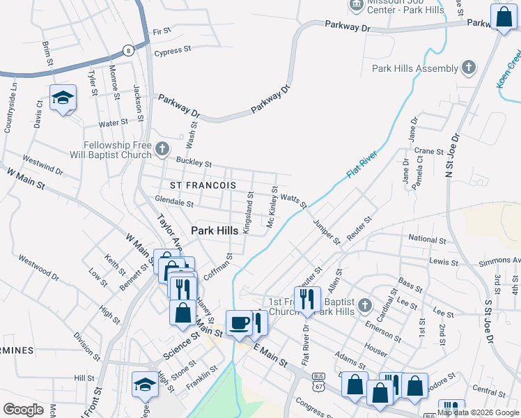 map of restaurants, bars, coffee shops, grocery stores, and more near 124 Glendale Street in Park Hills