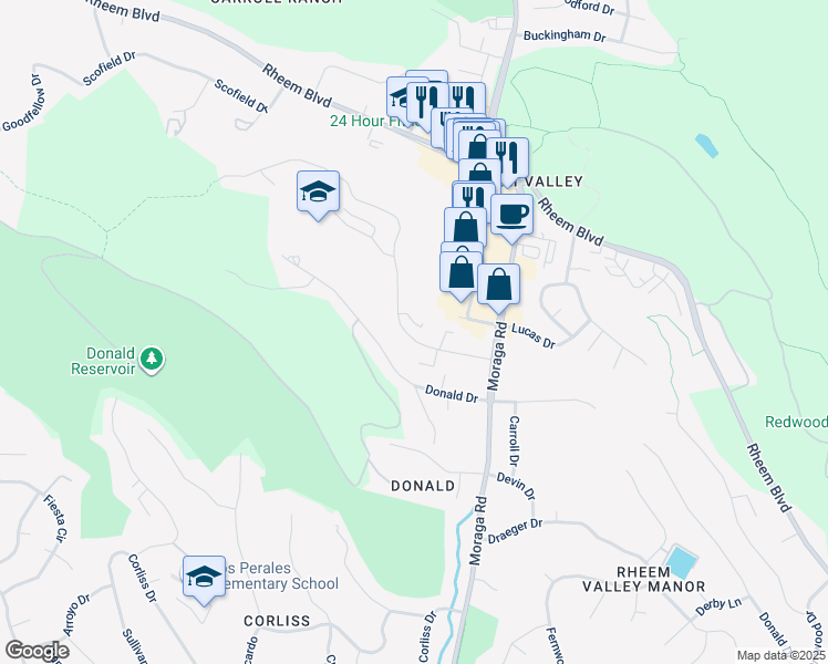 map of restaurants, bars, coffee shops, grocery stores, and more near 2067 Ascot Drive in Moraga