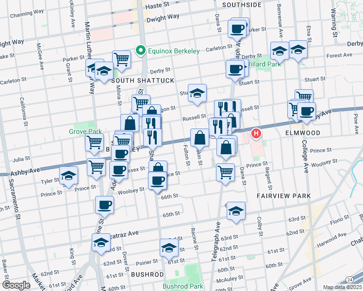 map of restaurants, bars, coffee shops, grocery stores, and more near in Berkeley