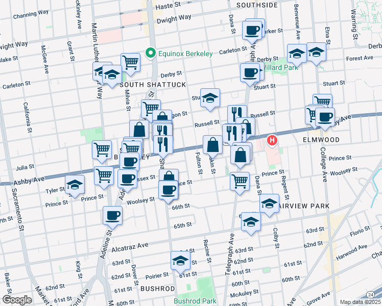 map of restaurants, bars, coffee shops, grocery stores, and more near in Berkeley