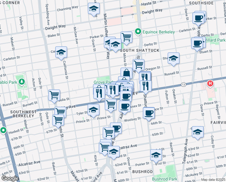 map of restaurants, bars, coffee shops, grocery stores, and more near 2917 Martin Luther King Junior Way in Berkeley