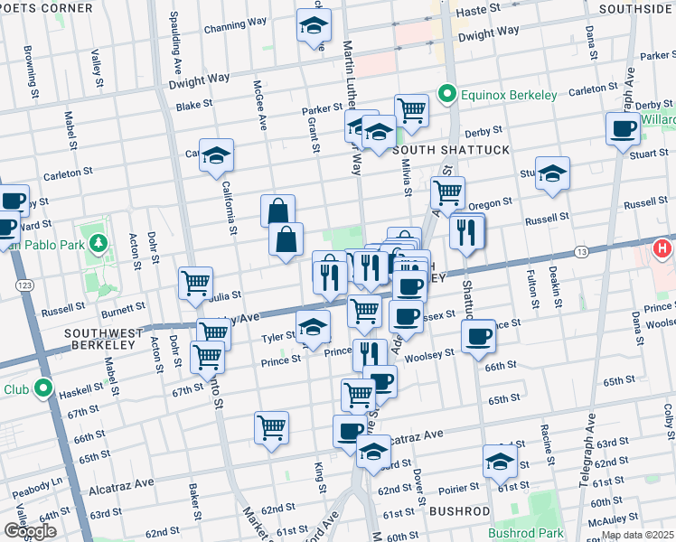 map of restaurants, bars, coffee shops, grocery stores, and more near in Berkeley
