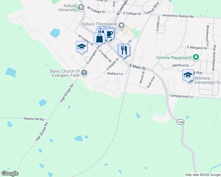 map of restaurants, bars, coffee shops, grocery stores, and more near 312 Walters Lane in Wilmore
