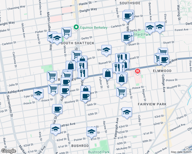 map of restaurants, bars, coffee shops, grocery stores, and more near in Berkeley