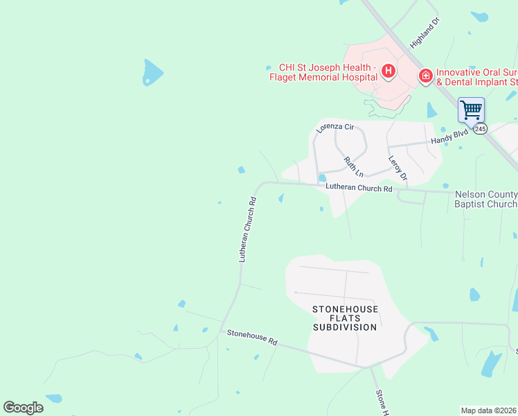 map of restaurants, bars, coffee shops, grocery stores, and more near 943-1499 Lutheran Church Road in Bardstown