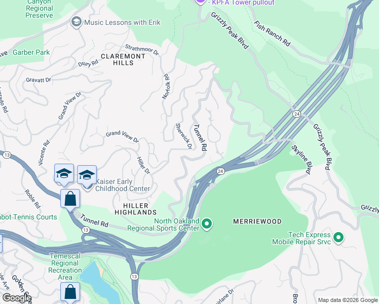 map of restaurants, bars, coffee shops, grocery stores, and more near 6838 Charing Cross Road in Berkeley