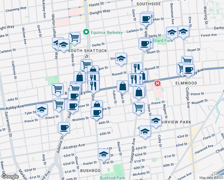 map of restaurants, bars, coffee shops, grocery stores, and more near in Berkeley