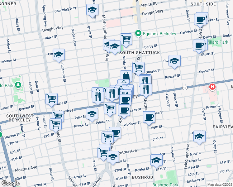 map of restaurants, bars, coffee shops, grocery stores, and more near 2917 Martin Luther King Junior Way in Berkeley