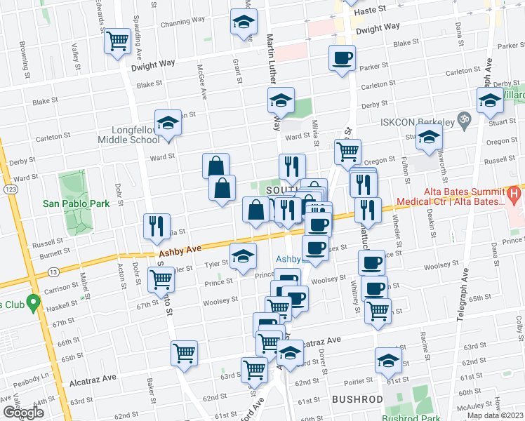 map of restaurants, bars, coffee shops, grocery stores, and more near in Berkeley