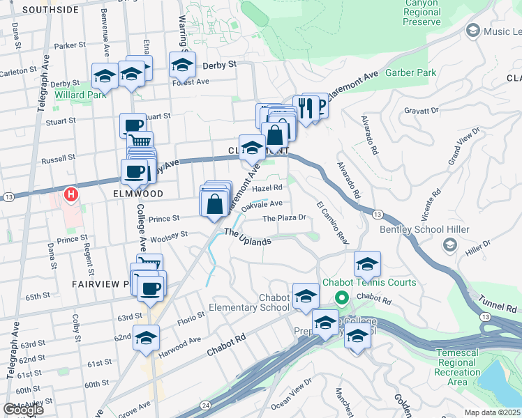 map of restaurants, bars, coffee shops, grocery stores, and more near 34 Oakvale Avenue in Berkeley