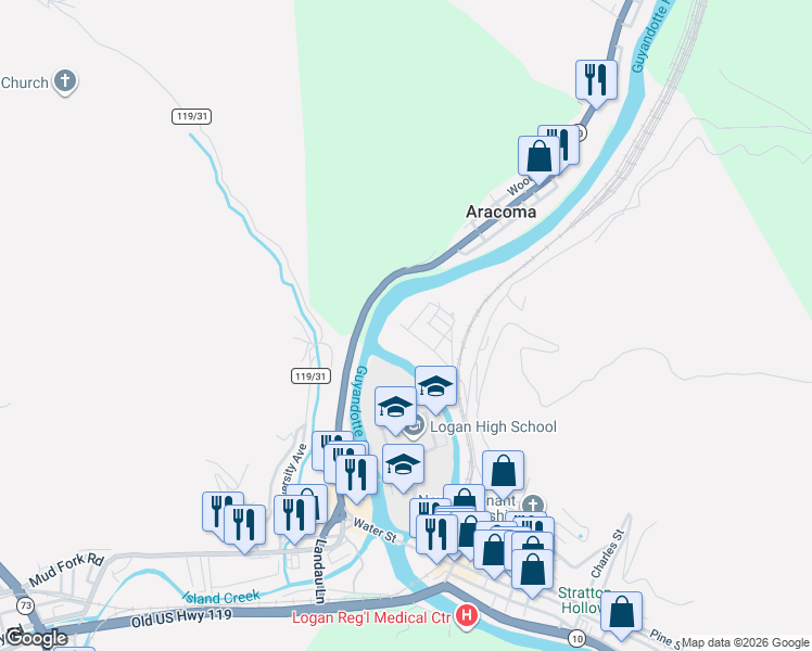 map of restaurants, bars, coffee shops, grocery stores, and more near 94 Godby St in Logan