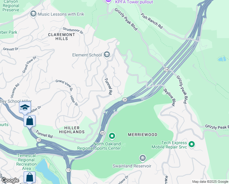 map of restaurants, bars, coffee shops, grocery stores, and more near 320 Caldecott Lane in Oakland