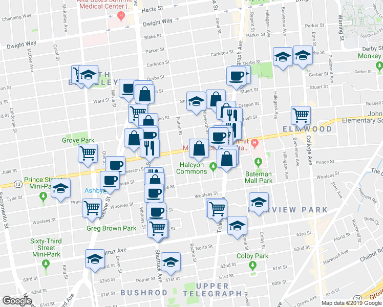 map of restaurants, bars, coffee shops, grocery stores, and more near in Berkeley