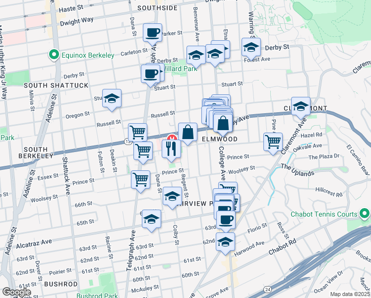 map of restaurants, bars, coffee shops, grocery stores, and more near 2510 Webster Street in Berkeley