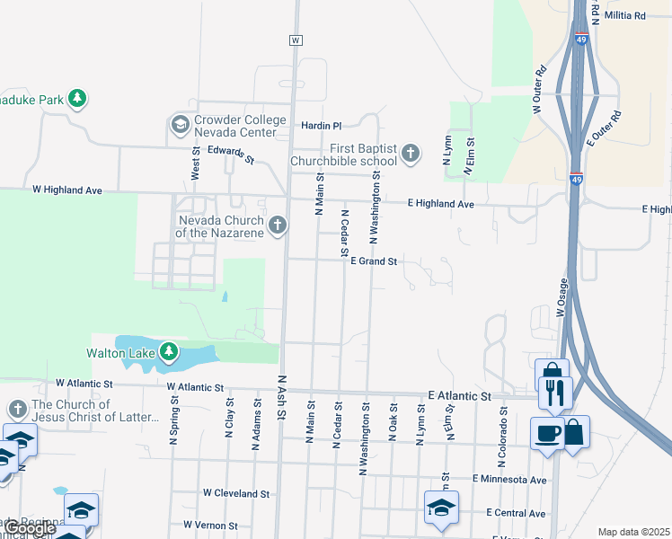 map of restaurants, bars, coffee shops, grocery stores, and more near 103 West Grand Avenue in Nevada