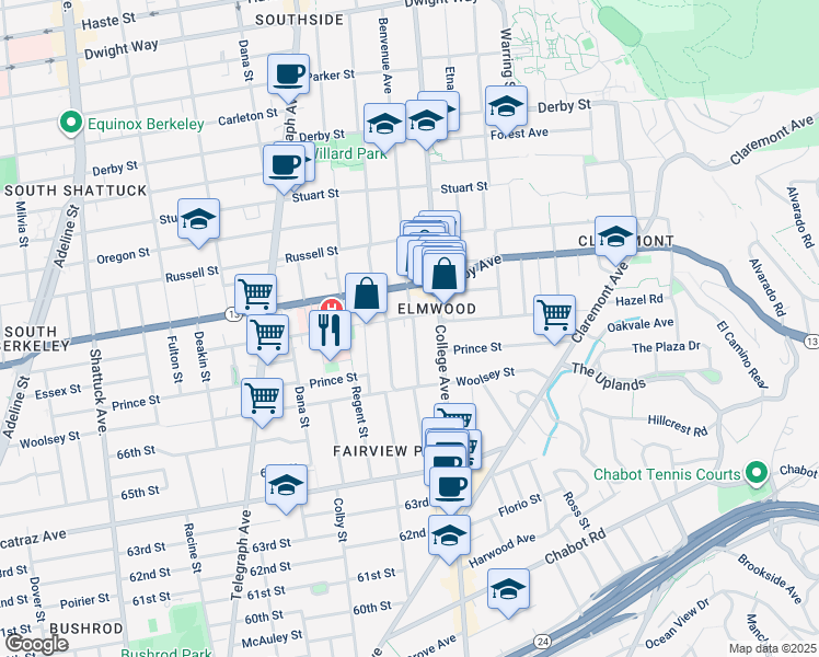 map of restaurants, bars, coffee shops, grocery stores, and more near 3006 Benvenue Avenue in Berkeley