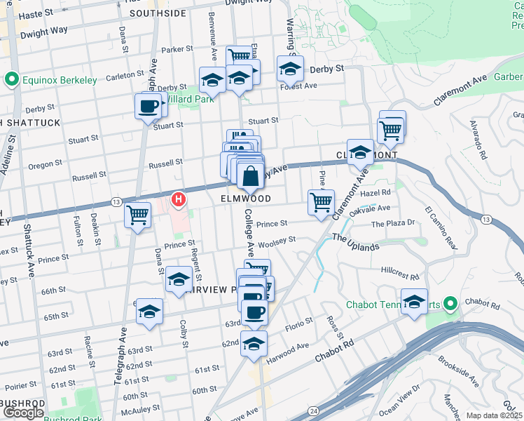 map of restaurants, bars, coffee shops, grocery stores, and more near 2728 Webster Street in Berkeley