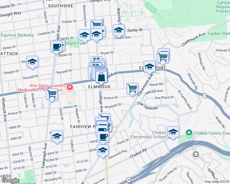 map of restaurants, bars, coffee shops, grocery stores, and more near 2728 Webster Street in Berkeley