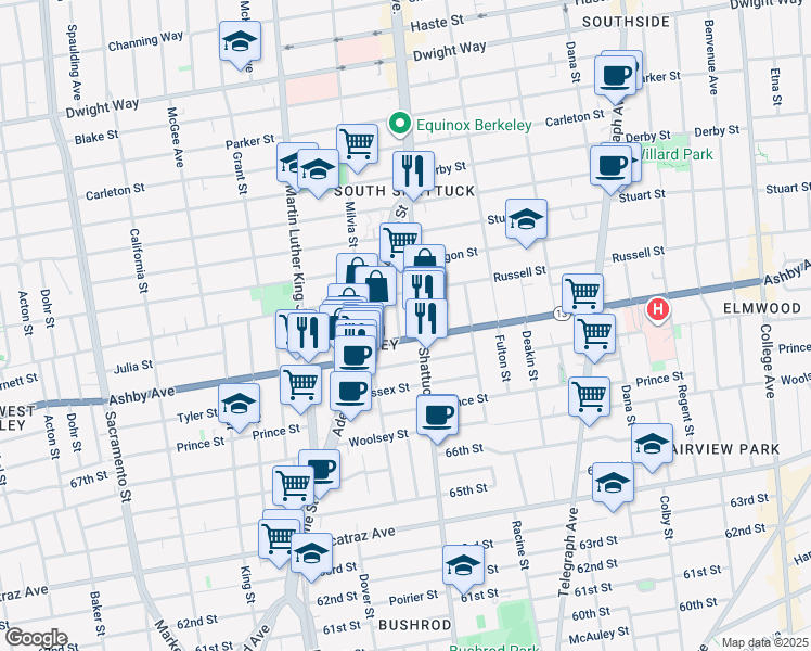map of restaurants, bars, coffee shops, grocery stores, and more near 2999 Shattuck Avenue in Berkeley