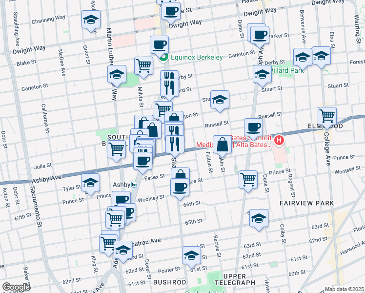map of restaurants, bars, coffee shops, grocery stores, and more near in Berkeley