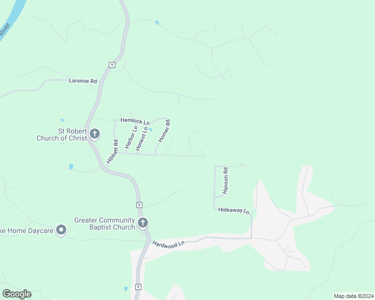 map of restaurants, bars, coffee shops, grocery stores, and more near 16588 Hunters Ridge Lane in Saint Robert