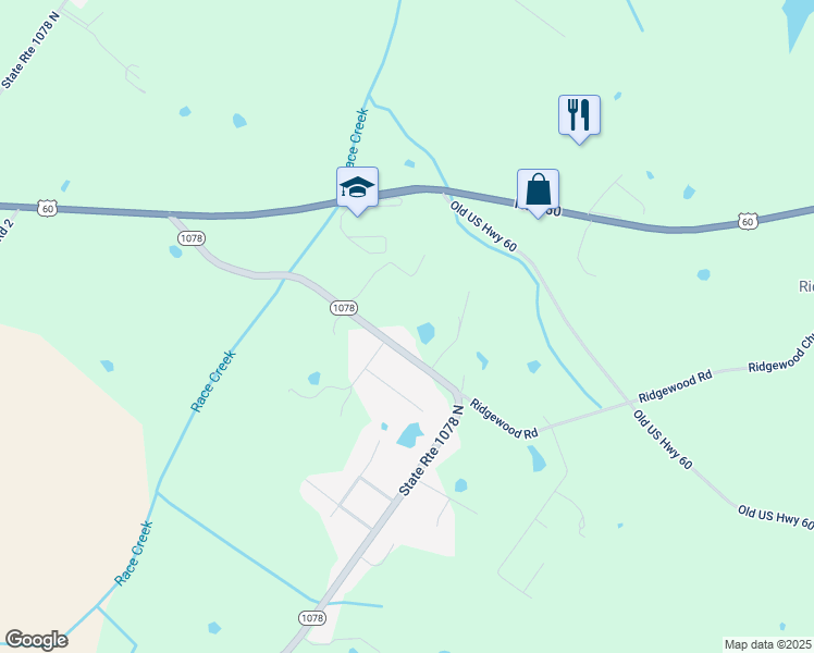 map of restaurants, bars, coffee shops, grocery stores, and more near 8684-8698 Highway 1078 in Spottsville