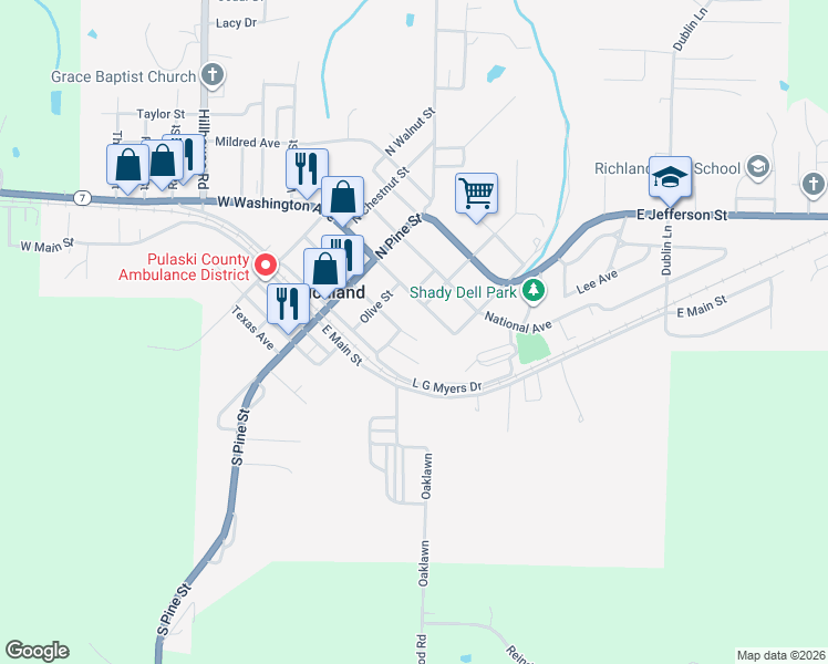 map of restaurants, bars, coffee shops, grocery stores, and more near 304 East Camden Avenue in Richland