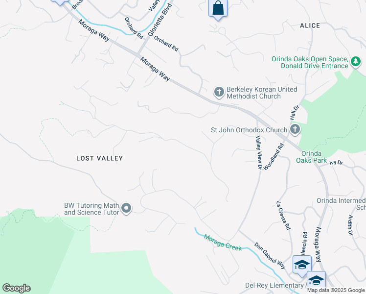 map of restaurants, bars, coffee shops, grocery stores, and more near 127 Crestview Drive in Orinda