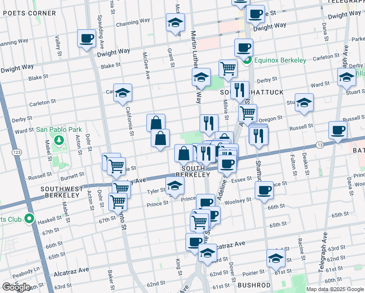map of restaurants, bars, coffee shops, grocery stores, and more near in Berkeley