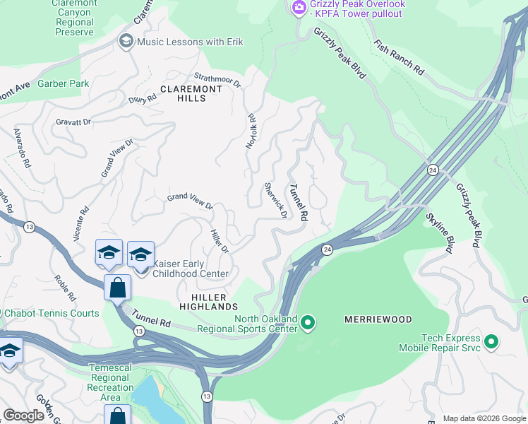 map of restaurants, bars, coffee shops, grocery stores, and more near 6808 Charing Cross Road in Berkeley