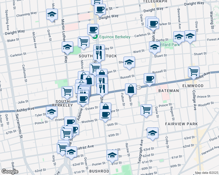 map of restaurants, bars, coffee shops, grocery stores, and more near in Berkeley