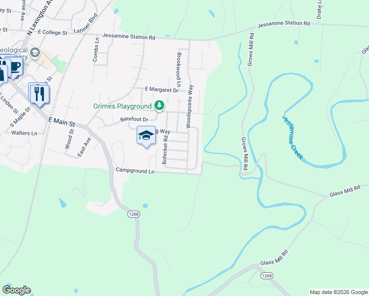 map of restaurants, bars, coffee shops, grocery stores, and more near 903 Woodspointe Way in Wilmore