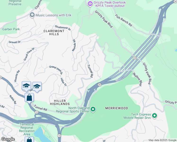 map of restaurants, bars, coffee shops, grocery stores, and more near 6890 Charing Cross Road in Berkeley