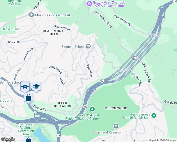 map of restaurants, bars, coffee shops, grocery stores, and more near 6890 Charing Cross Road in Berkeley