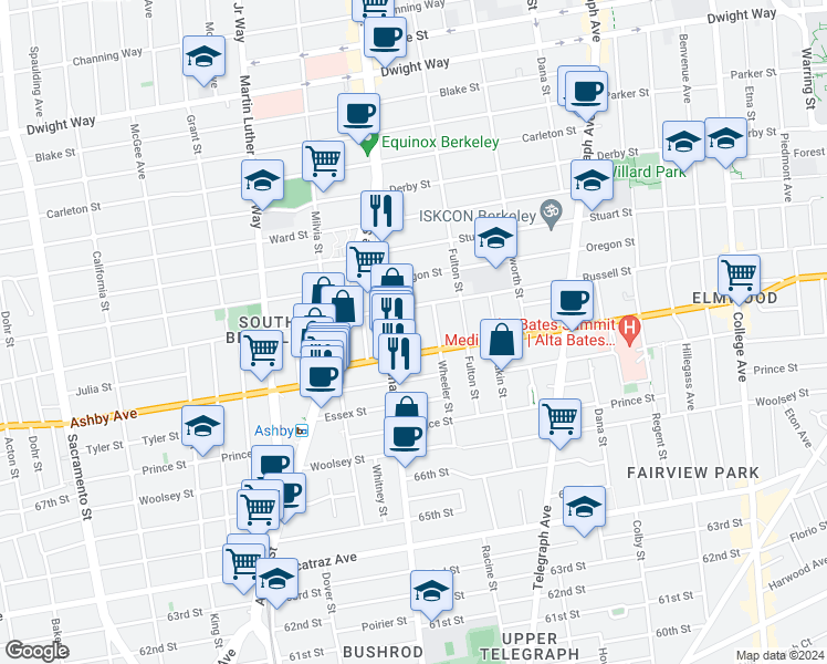 map of restaurants, bars, coffee shops, grocery stores, and more near in Berkeley