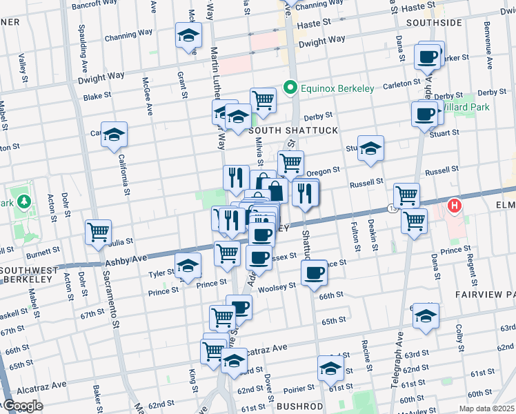 map of restaurants, bars, coffee shops, grocery stores, and more near 2930 Adeline Street in Berkeley