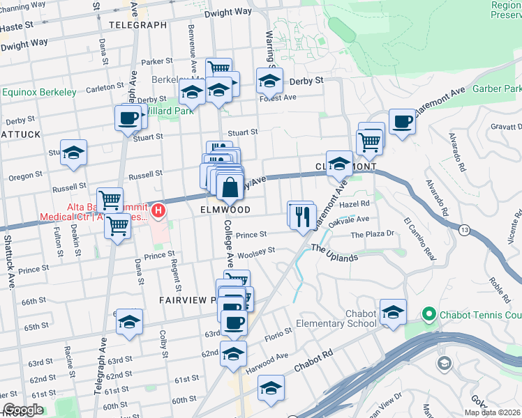 map of restaurants, bars, coffee shops, grocery stores, and more near 2962 Piedmont Avenue in Berkeley