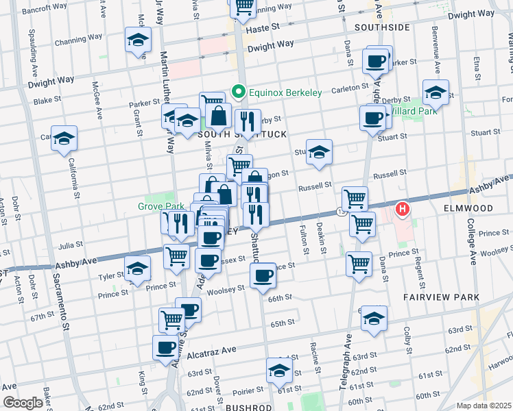map of restaurants, bars, coffee shops, grocery stores, and more near 2911 Shattuck Avenue in Berkeley
