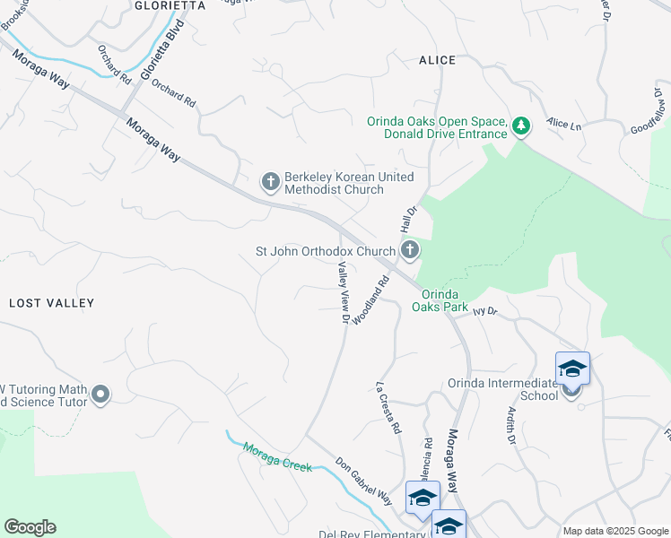 map of restaurants, bars, coffee shops, grocery stores, and more near 6 Valley View Drive in Orinda