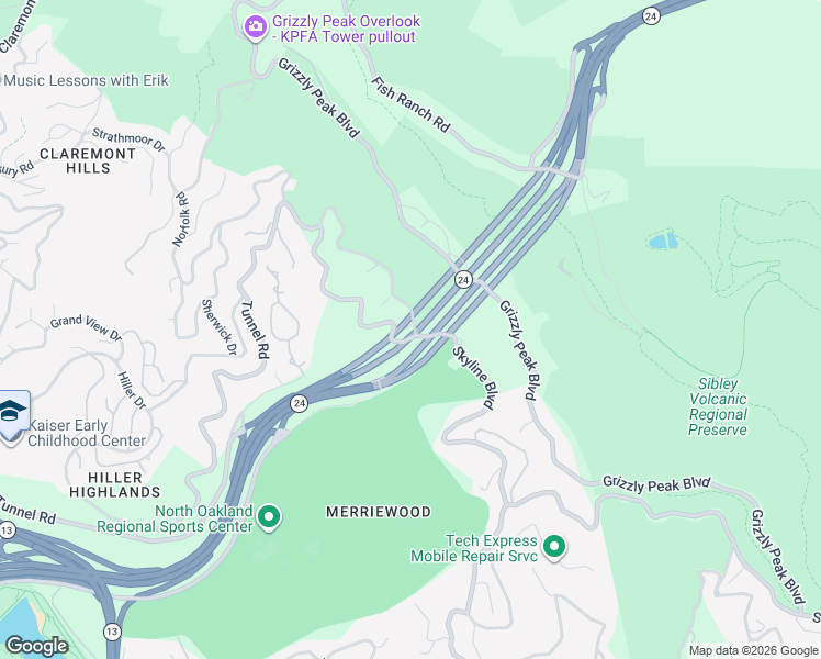 map of restaurants, bars, coffee shops, grocery stores, and more near 1 Bay Forest Place in Oakland